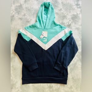 PUMA Boys Girls Size L 14/16 Youth Fleece Pullover Hoodie Sweatshirts Navy Green